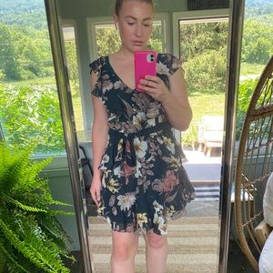 Jade green floral ruffled mini dress